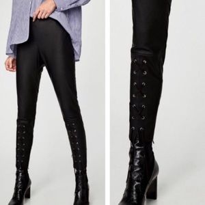 ZARA VEGAN LEATHER LACE UP PANTS M